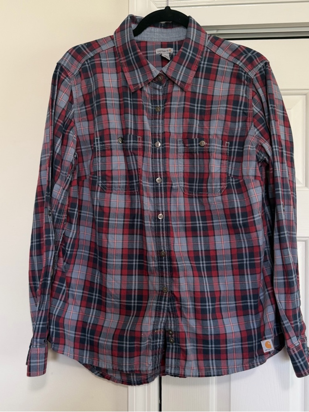 Carhartt Blue Red Long Sleeve Button Down Size Large